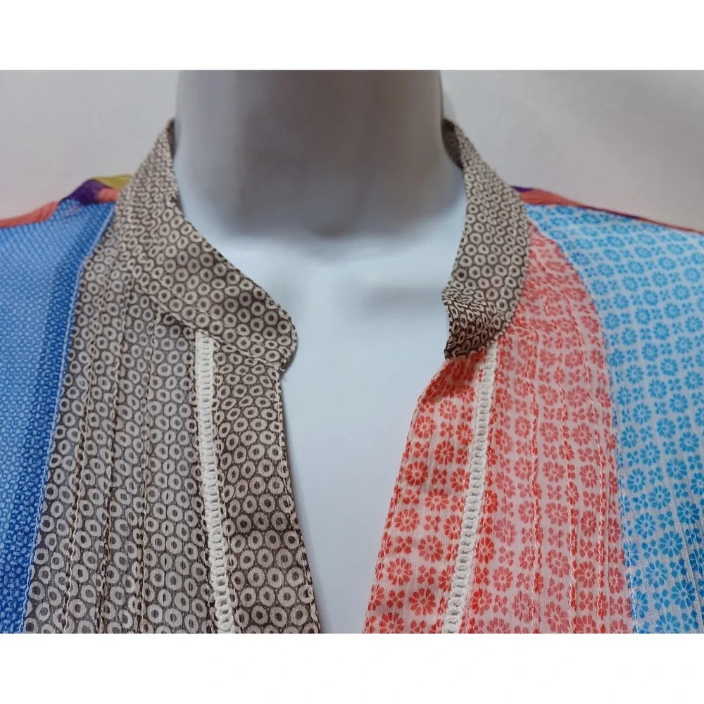 Desigual Women M Sheer Patchwork Embroidered Button Blouse Artsy Boho Maximalist